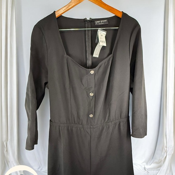 Lane Bryant Plus Size 20 Black Palazzo Jumpsuit V-Neck Wide Leg Pantsuit - Picture 3 of 6